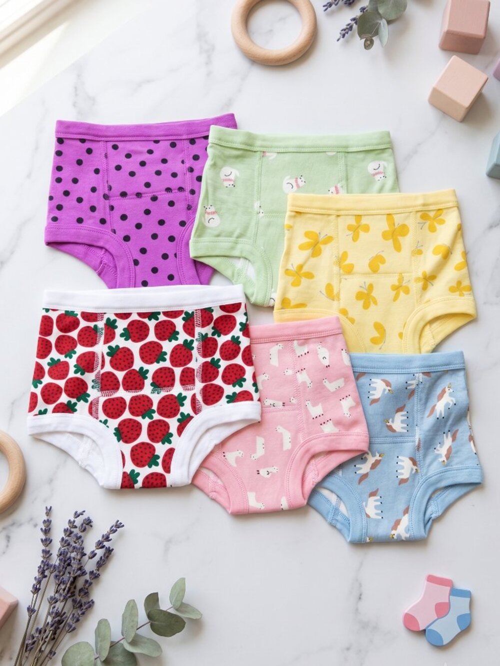 NWT 6-Pack Baby Girls Cotton Training Underwear Bloomers Size XS Cuteness2 Print